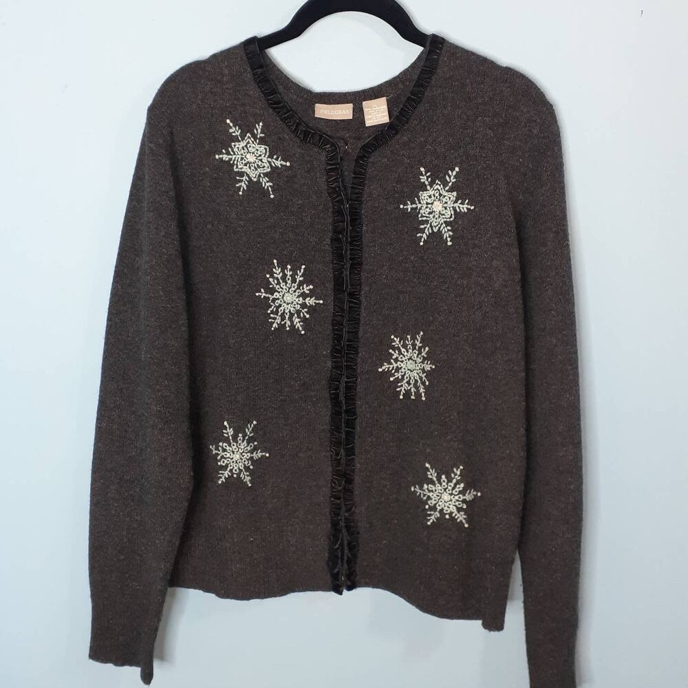 Ladies Field Gear Dark Gray Lamb's Wool Blend Snowflake Sweater Size XL